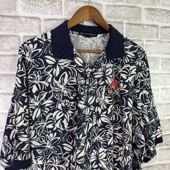 Arizona Diamondbacks Navy Blue Hawaiian Print Collared Polo Shirt Mens 2XL FLAW - Picture 1 of 9